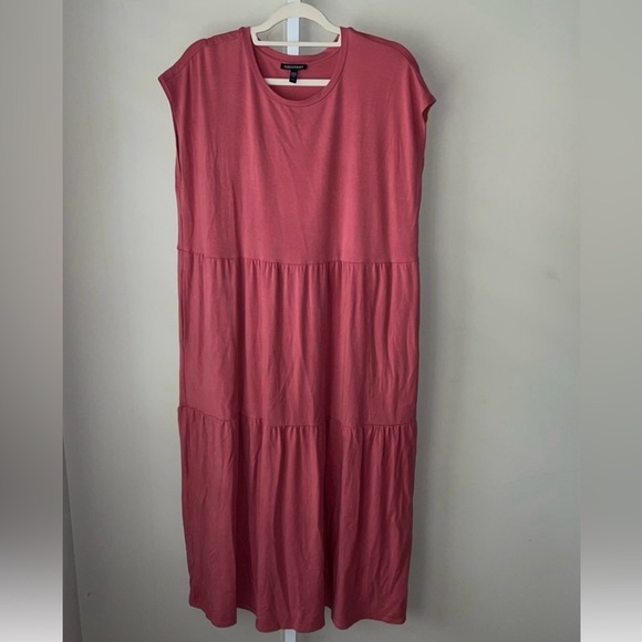 EILEEN FISHER Stretch Jersey Knit Tiered Dress Elegant Pink Madi  Dress Sz L - Picture 2 of 4